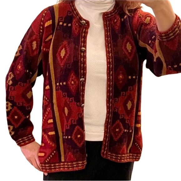 Vtg Perez 100% Baby Alpaca Hand Made Peru Southwest Aztec Oversized Cardigan L - Picture 2 of 14